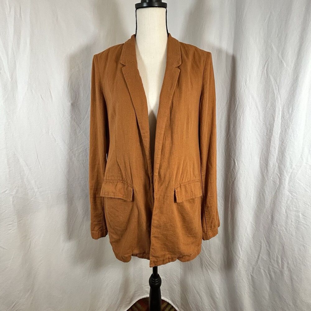 Old Navy Linen Blazer Womens Med Burnt Orange Open Front Lightweight Jacket - Picture 3 of 12